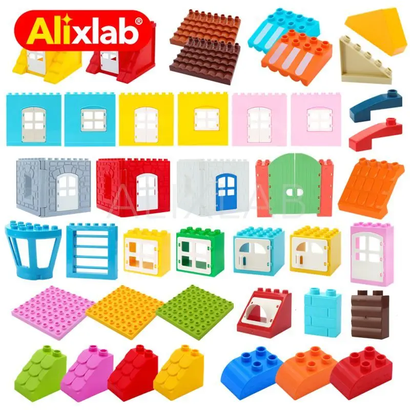 

Конструктор «домики» большого размера, аксессуары для сборки домов, дверей, окон, настенная крыша, совместим с большими конструкторами, под...