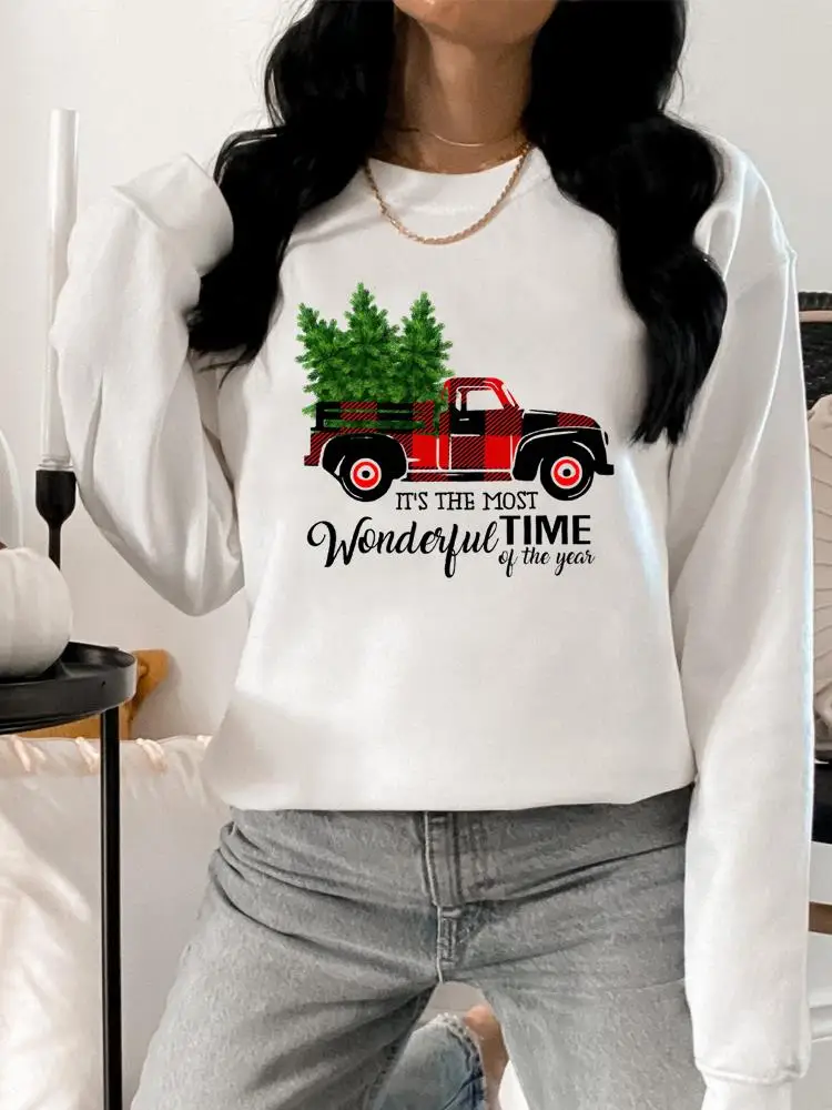 

Clothing Merry Christmas Graphic Sweatshirts Lady Woman Plaid Truck Sweet 90s Hoodies Female Print Fashion Women Pullovers