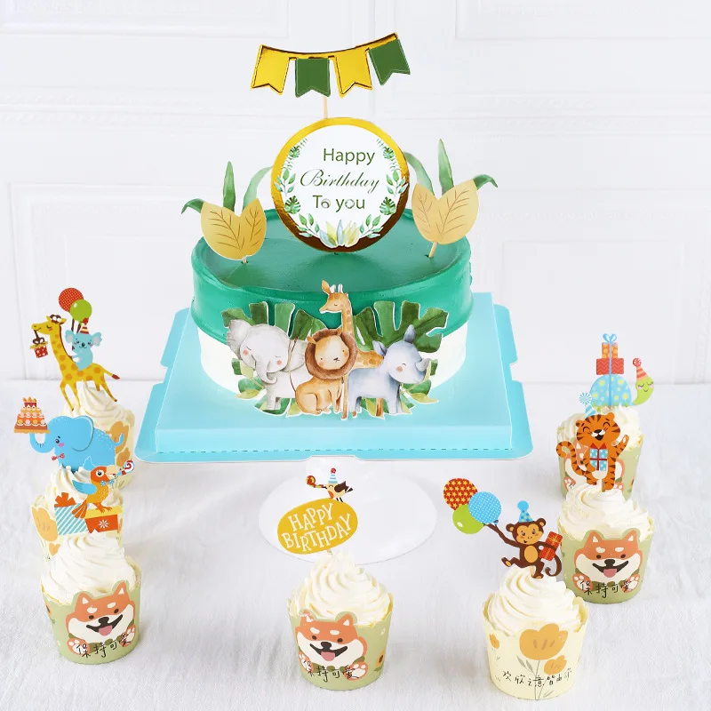 

Safari Jungle Animal Cake Topper Sweet Dessert Cupcake Topper Elephant Lion Happy Birthday Cake Decoration Party Favors