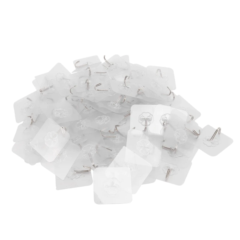 

100Pcs Wall Hooks Self Adhesive Hook Waterproof Oilproof Reusable Seamless Hook Strong Hooks For Bathroom Kitchen Tool