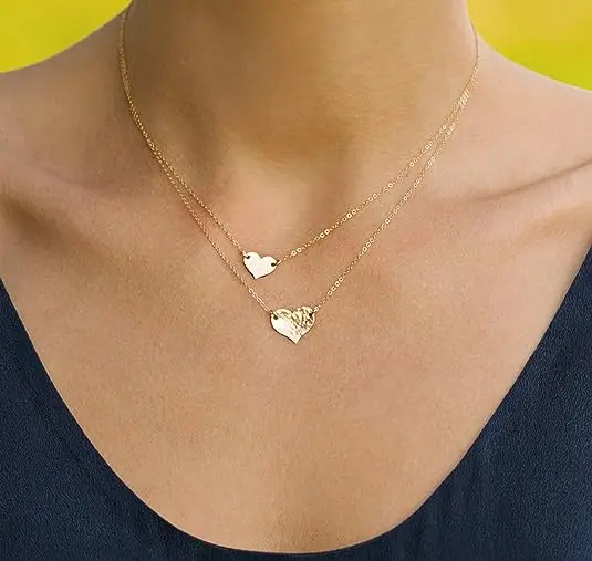 

Layered Heart Necklace Pendant Handmade 18k Gold Plated Dainty Gold Choker Arrow Bar Layering Long Necklace for Women