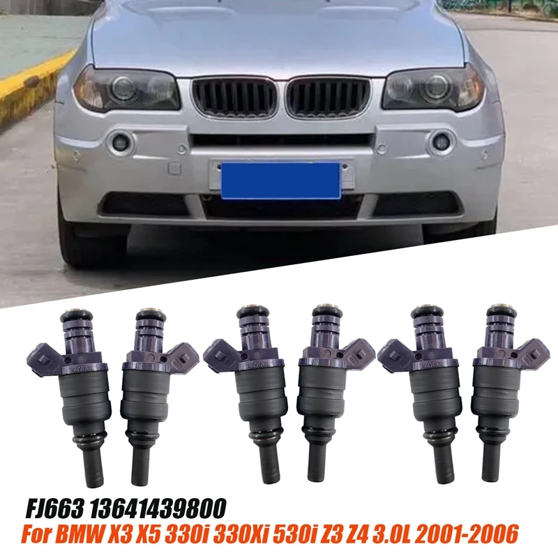 6 шт. топливная форсунка FJ663 13641439800 Для BMW X3 X5 330I 330Xi 530I Z3 Z42001-2006 3.0L 13537546244 13641427240