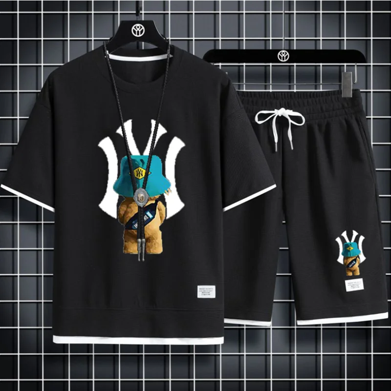 

New Men's T-Shirts Set Cotton Luxury Brand Quality Shorts Tracksuit 2 Piece Outfits Fashion Print Summer Man Clothing Streetwear