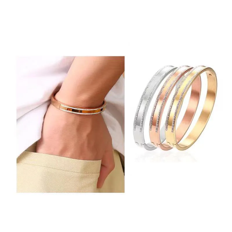

Stainless Steel Bangles Men's Women's Couple Bangle Fashion Luxury Cubic Zirconia 6/8mm Charm Cuff Bracelet Wristband Jewelry