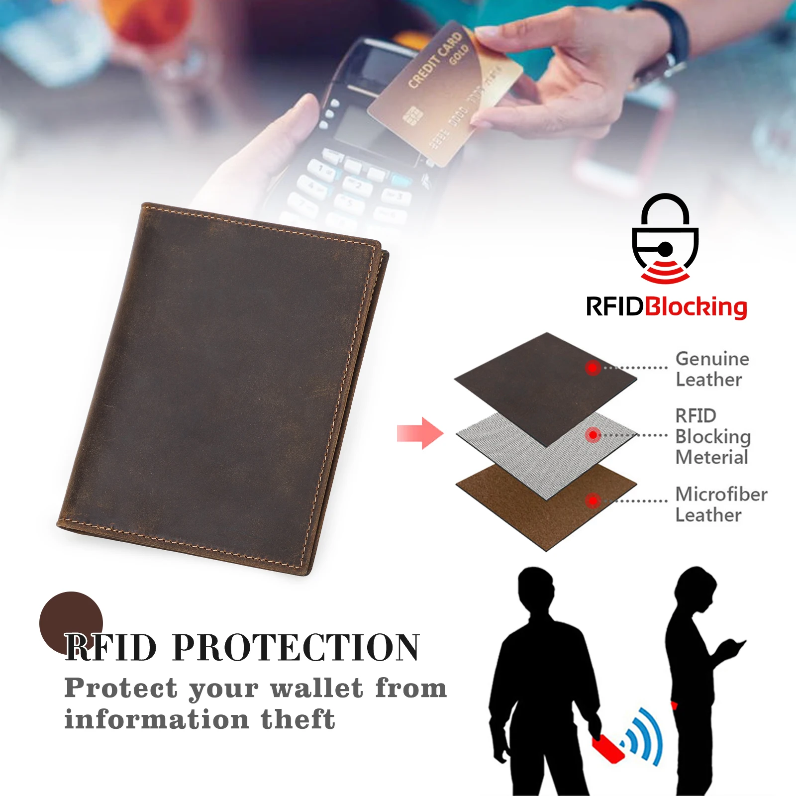 Фото Кошелек для паспорта CONTACT'S из натуральной кожи, модный мужской кошелек с RFID-защитой для кредитных карт, зажим для денег, женский дорожный кошелек с защитой от потери и держателем для AirTag №3