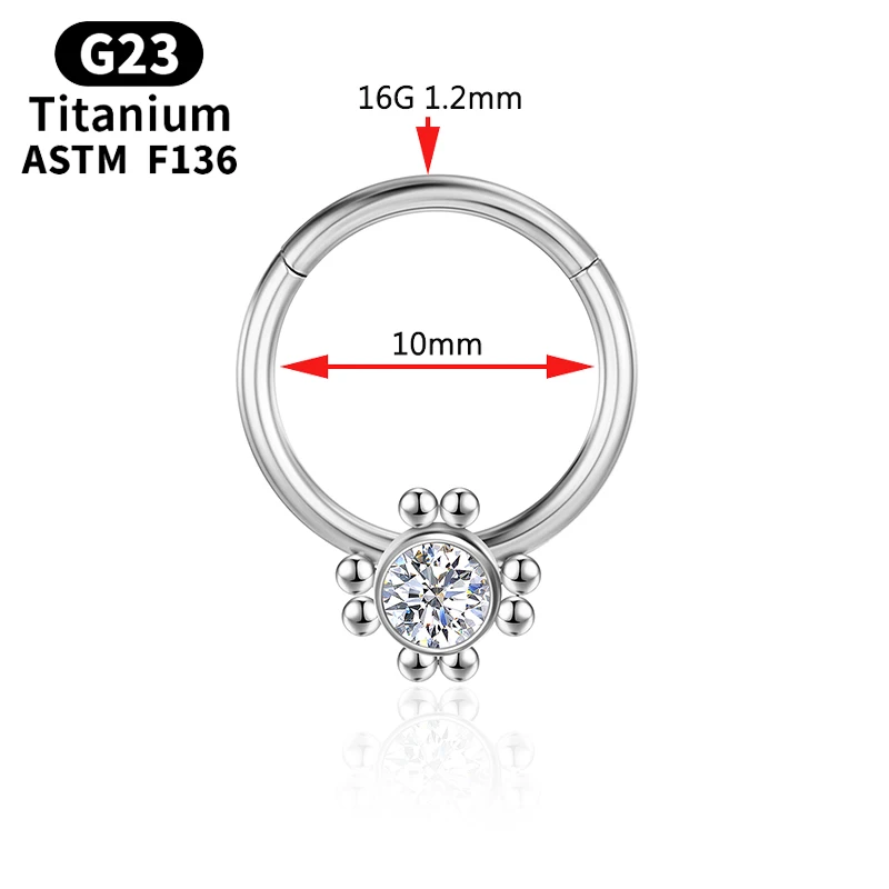 Clicker Piercing Tragus Cartilage Zircon Hinge Segment G23 Titanium Nose Rings Septum Women Helix Round Earrings Body Jewelry