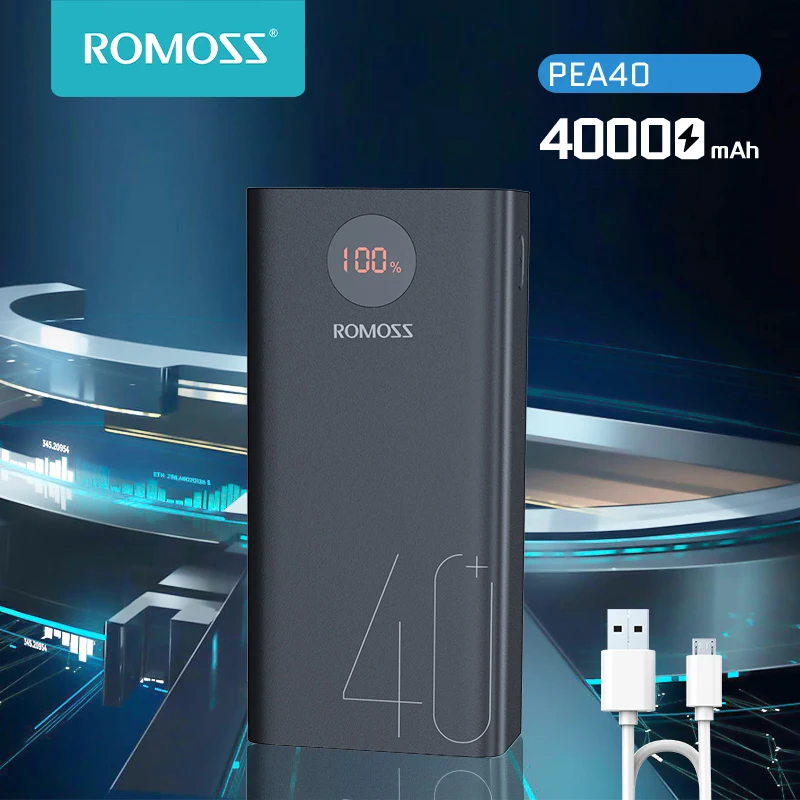 

ROMOSS Power Bank 40000mAh Portable 22.5W Fast Charger PD QC 3.0 External Battery Powerbank for iPhone 13 pro max Xiaomi 12 pro