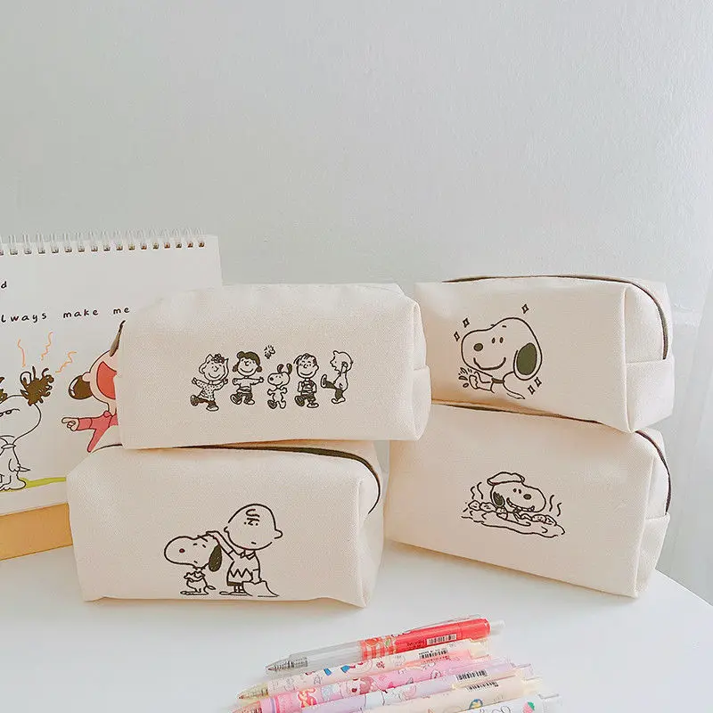 

Snoopy Cartoon Pencil Case Large Capacity Canvas Zipper Stationery Storage Bag Simple Environmentally Friendly Cosmetic Bag