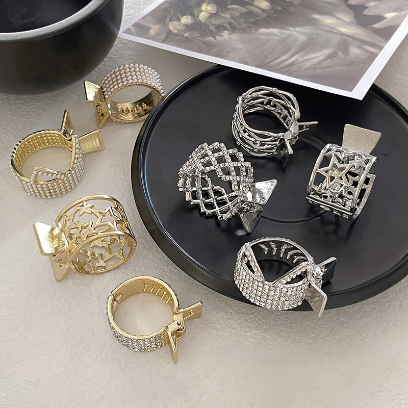 

New Women High Ponytail Small Claw Clip Tough Metal Rhinestone Hair Claw Hairpin Girl Shark Hair Catch Headwear Hair accessories