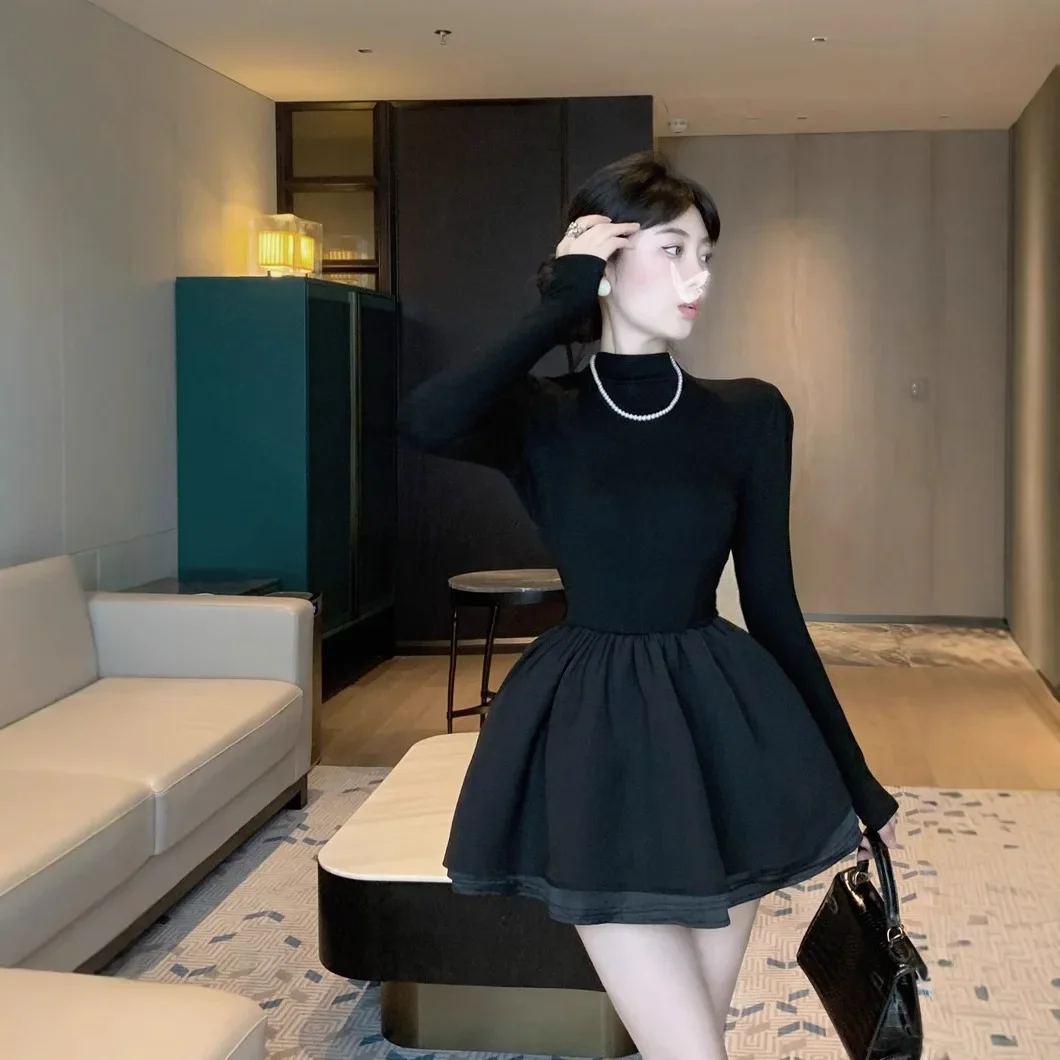 Твидовое женское осенне-зимнее платье полуполо/челюстковая шея внутренняя