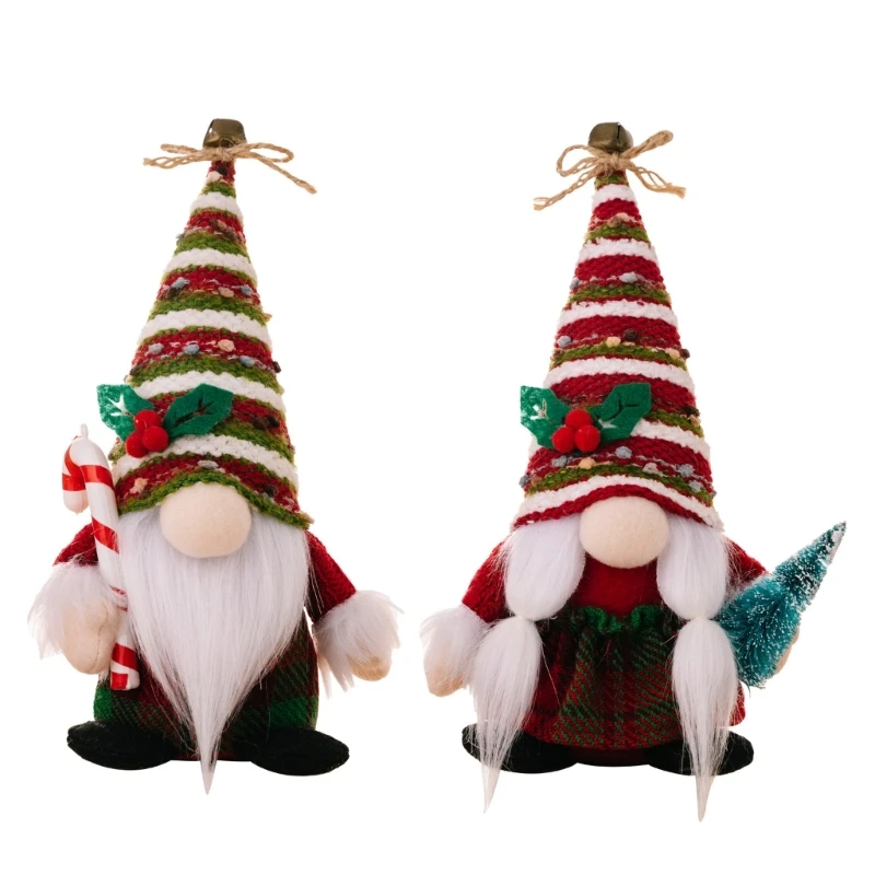 

Knitted Striped Hat Christmas Gnomes with Bells Unique Ornament for Holiday Tabletop Decor Festive Party Supplies