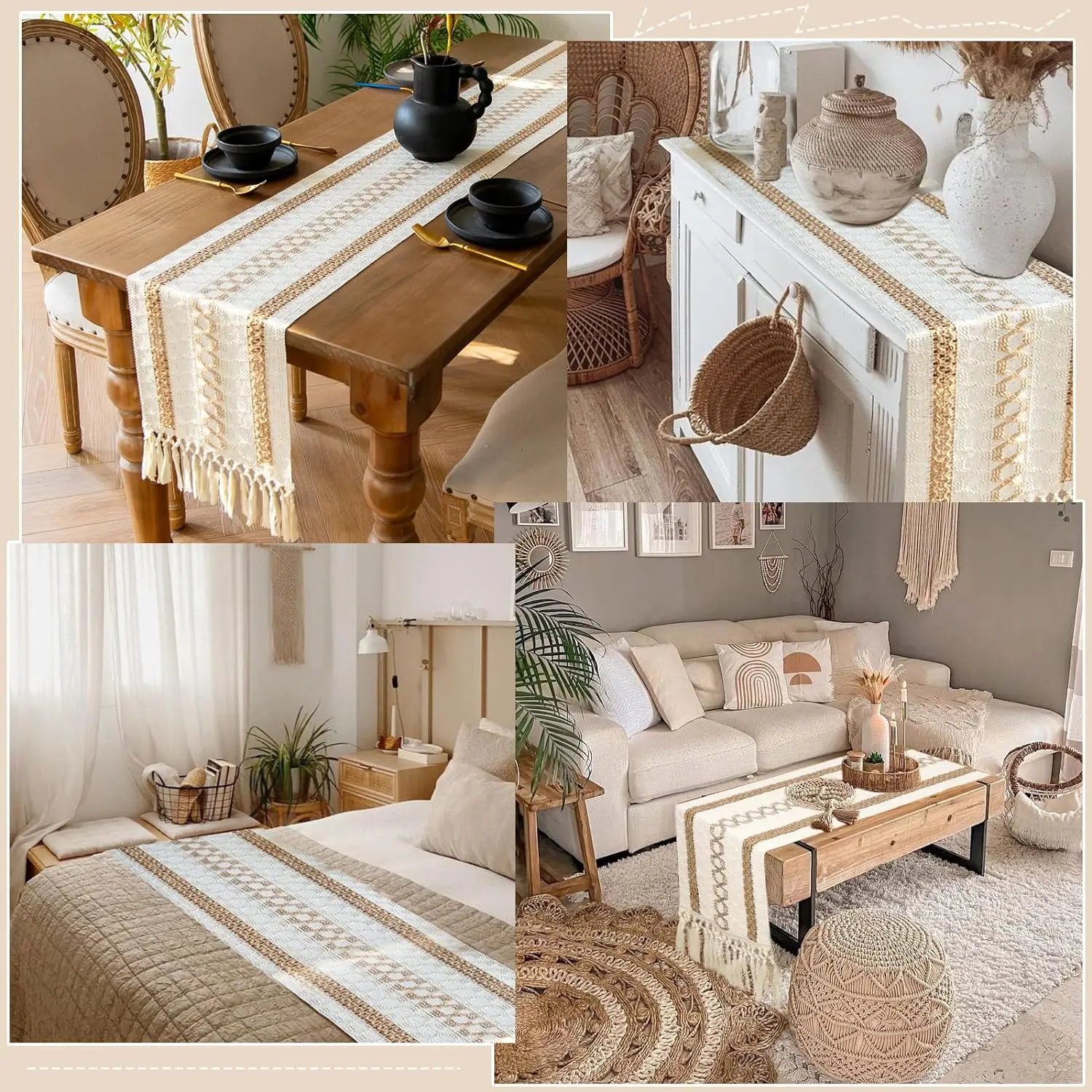 Настольная дорожка в скандинавском богемном стиле с кисточками Минималистичная