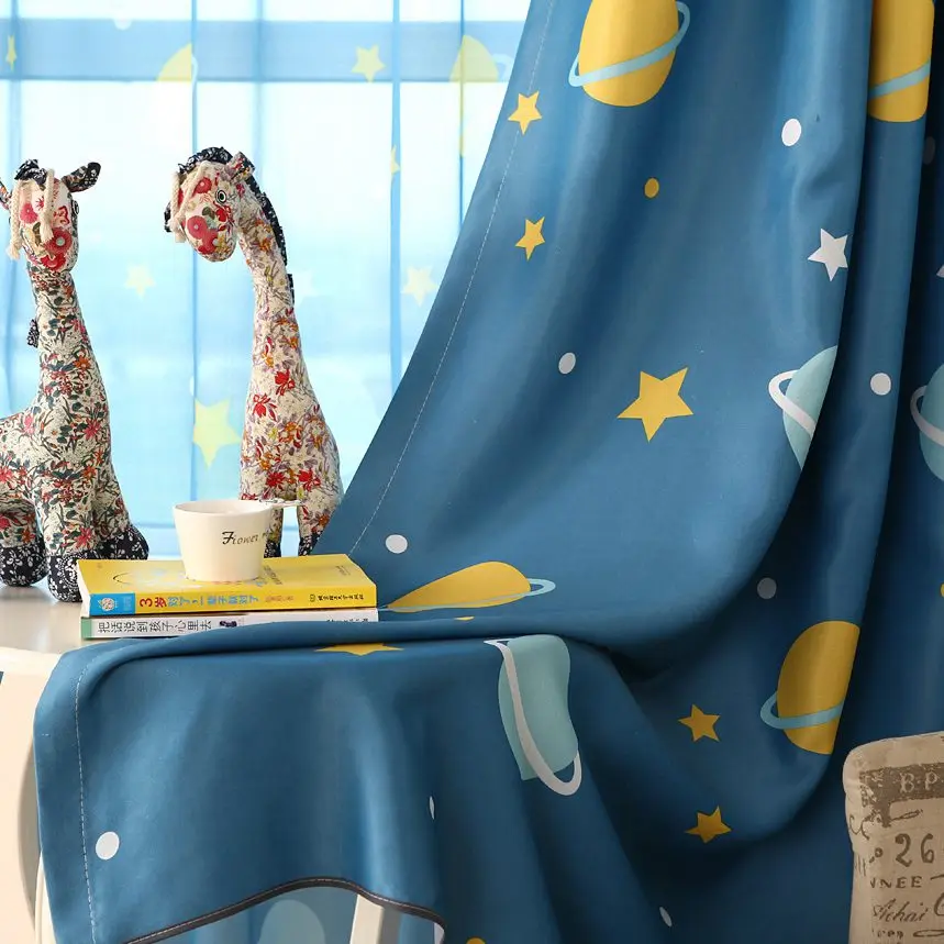 

Blue Planet Print Curtains for Children Room Kids Boys Sons Nursery Kindergarten Modern Simple French Window Drapes wp355C