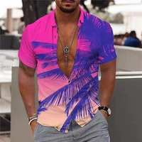 2022 cotton cuban collar shirt coconut tree 3d print male shirt party beach loose hawaiian shirt man casualshort sleeves tops