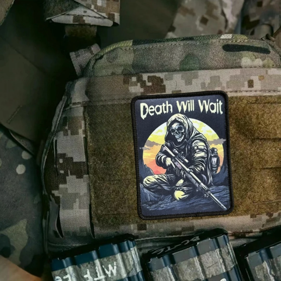 Death Will Wait Reaper Morale Badge Череп Солдат Военная нашивка Тактическая армейская наклейка