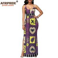 2022 spring african dress for women afripride tailor made bazin richi sleeveless ankle length side split women dress a1825112