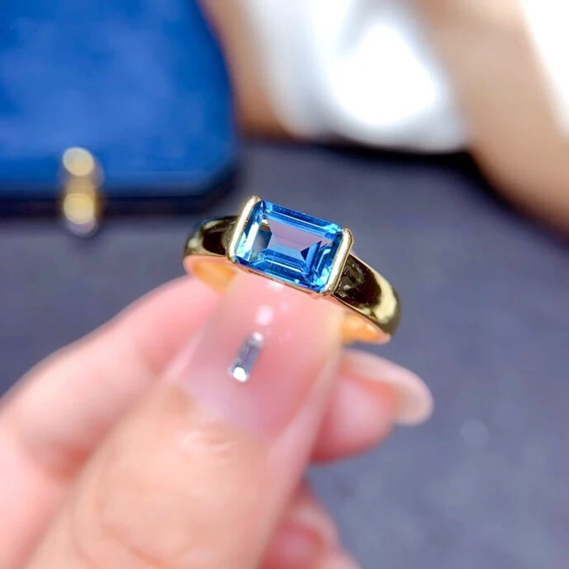 

S925 Silver Inlaid Topaz Ring London Blue Topaz Pure Bright Exquisite Fashion Noble Atmosphere Elegant Aristocratic Jewelry 0637