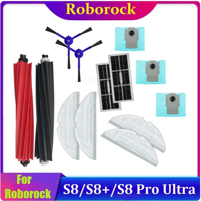 

13PCS For Roborock S8 Pro Ultra S8+ S8 Vacuum Spare Parts Main Side Brushes Mop Cloths Filters Dust Bags Accessories