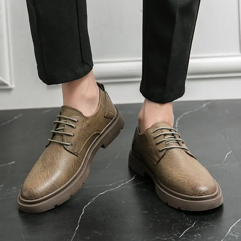 

Spring Leather Shoes Men's Business Formal Wear Brogue British Height Increasing Leisure Wedding Bridegroom Suit Men's Shoes B