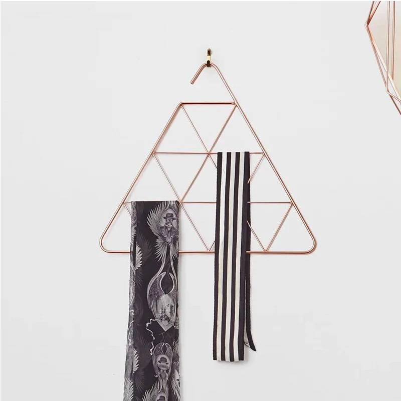 Nordic Rose Gold Geometric Shape Iron Art Clothes Hanger Storage Accessories  For Scarf Tie Rack Hook Home Organizer Decoration