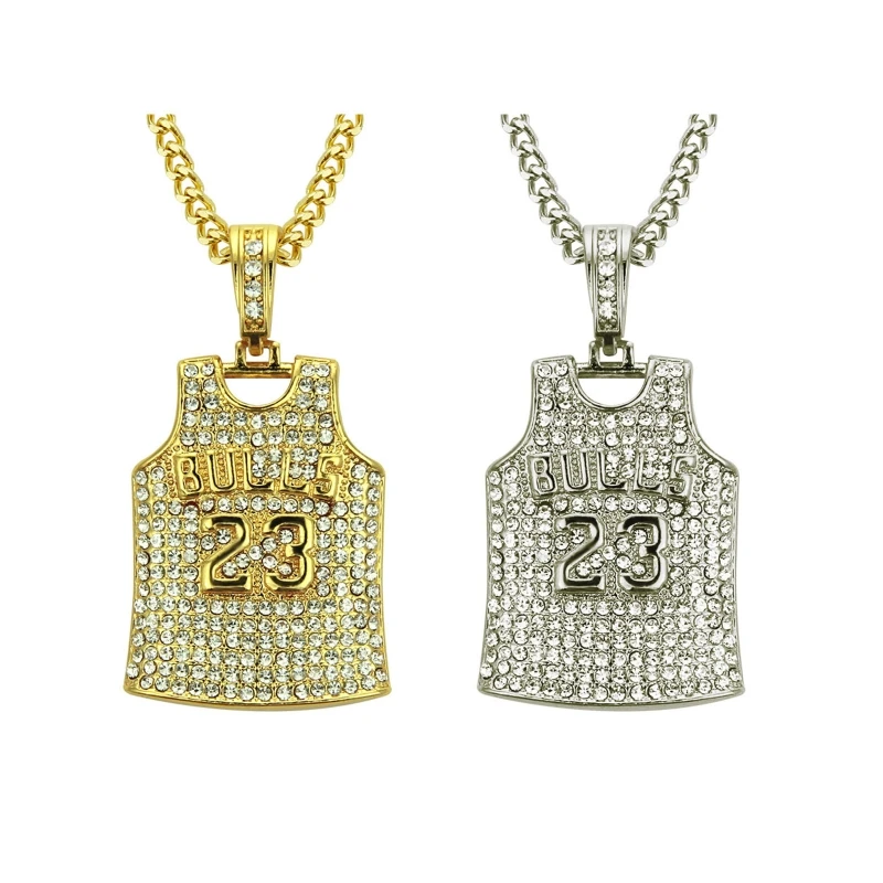 

Creative Diamond Number 23 Jersey Pendant Necklace Street Hip Hop Dj Nightclub Decoration Accessories Alloy Necklace