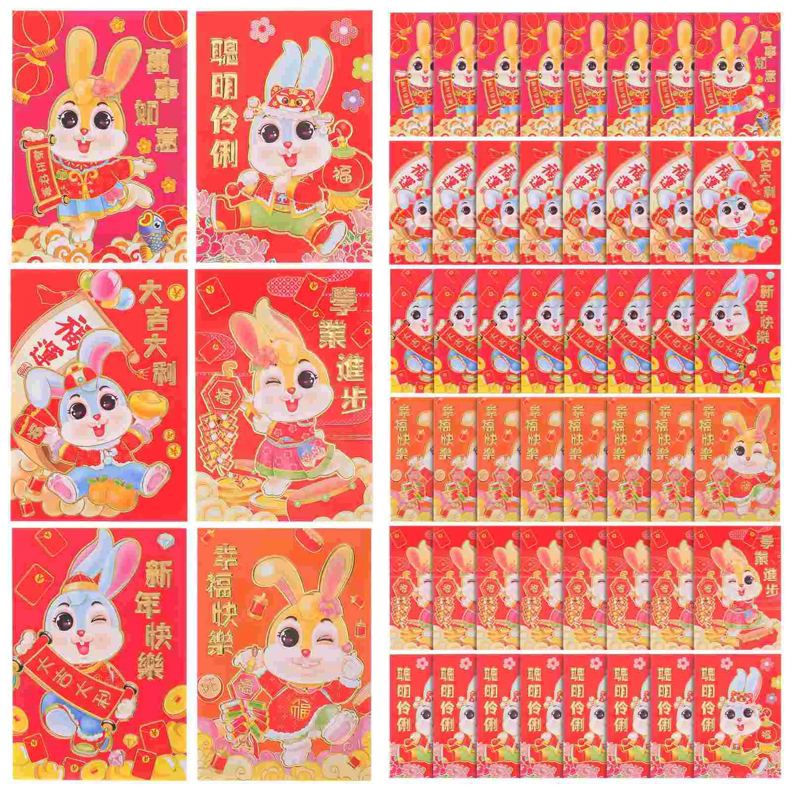

54pcs Festival Red Envelopes Paper Red Packets Rabbit Year Pouches