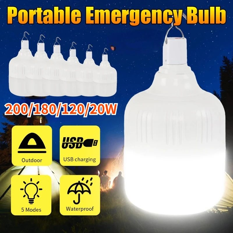 Outdoor USB Rechargeable LED Bulb Portable Tent Lamps Battery Camping Lantern Camp Emergency Lights Night Lamp Home Lighting