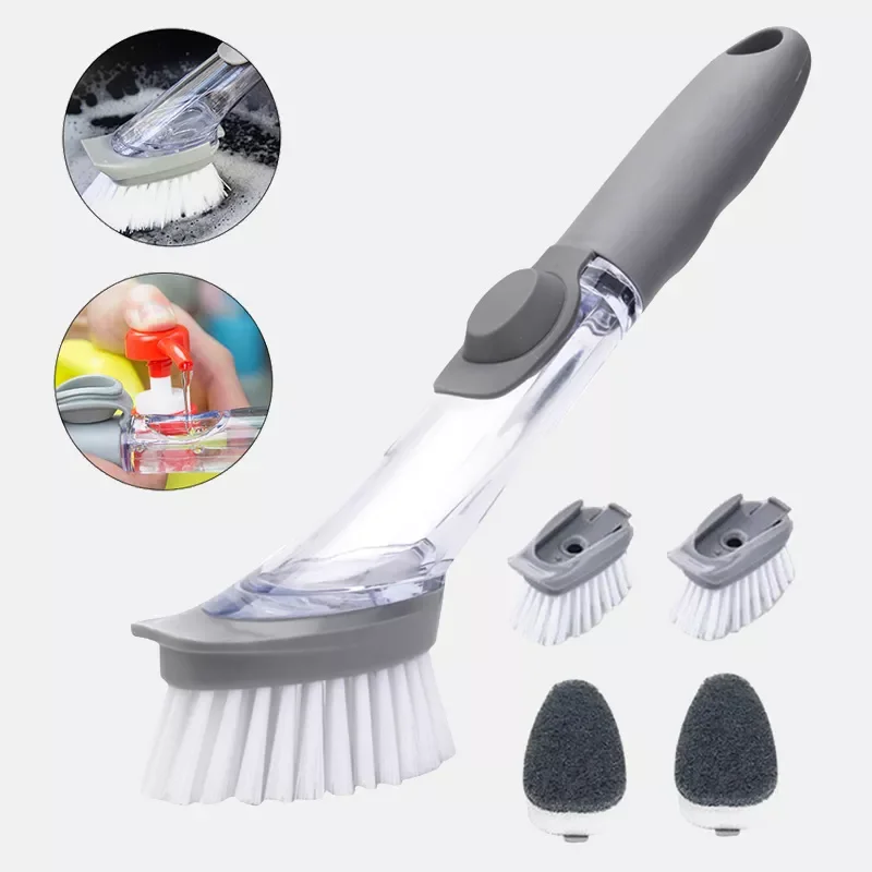 

Double Use Kitchen Cleaning Brush Scrubber Dish Bowl Washing Sponge Automatic Liquid Dispenser Pot Cleaner Tool Gadgets