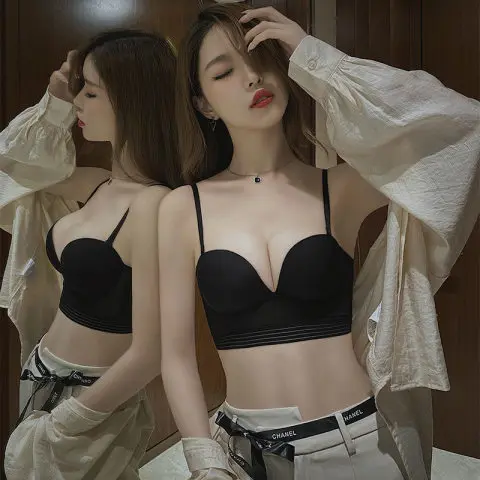 

Женские кружевные бюстгальтеры без косточек, Бюстгальтеры больших размеров с U-образным вырезом и открытой спиной, тонкий бесшовный бюстга...