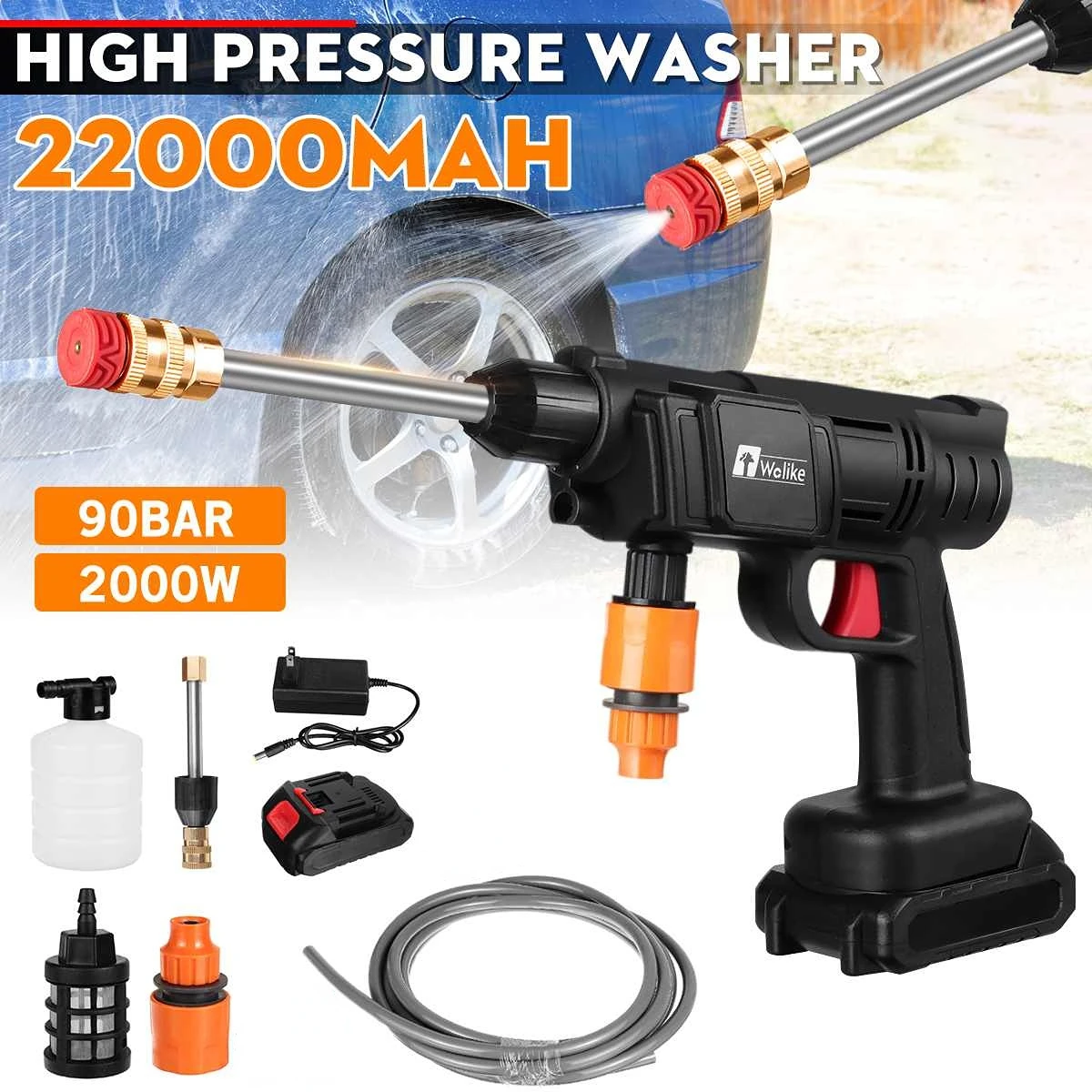 260W Cordless High Pressure Washer Spray Water Gun 7500mAh 22Bar Car Wash Pressure Water Nozzle Cleaning Machine