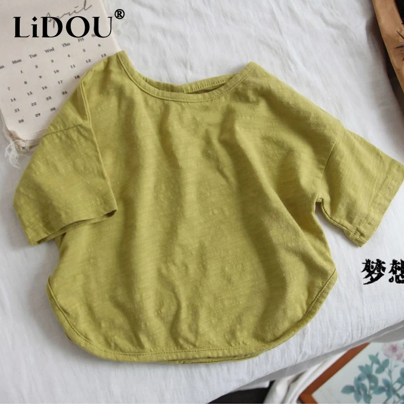 

2023 New Korean Fashion Summer Children's T-shirts Loose Casual Neutral Sports Chic Solid Color Cute Kawaii Chic Top Clothes