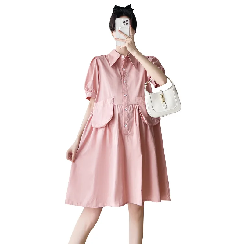 

Однотонное Платье-блузка для беременных 2023 летняя одежда для беременных свободные ретро милые платья для беременных с пузырьковым рукавом для кукол