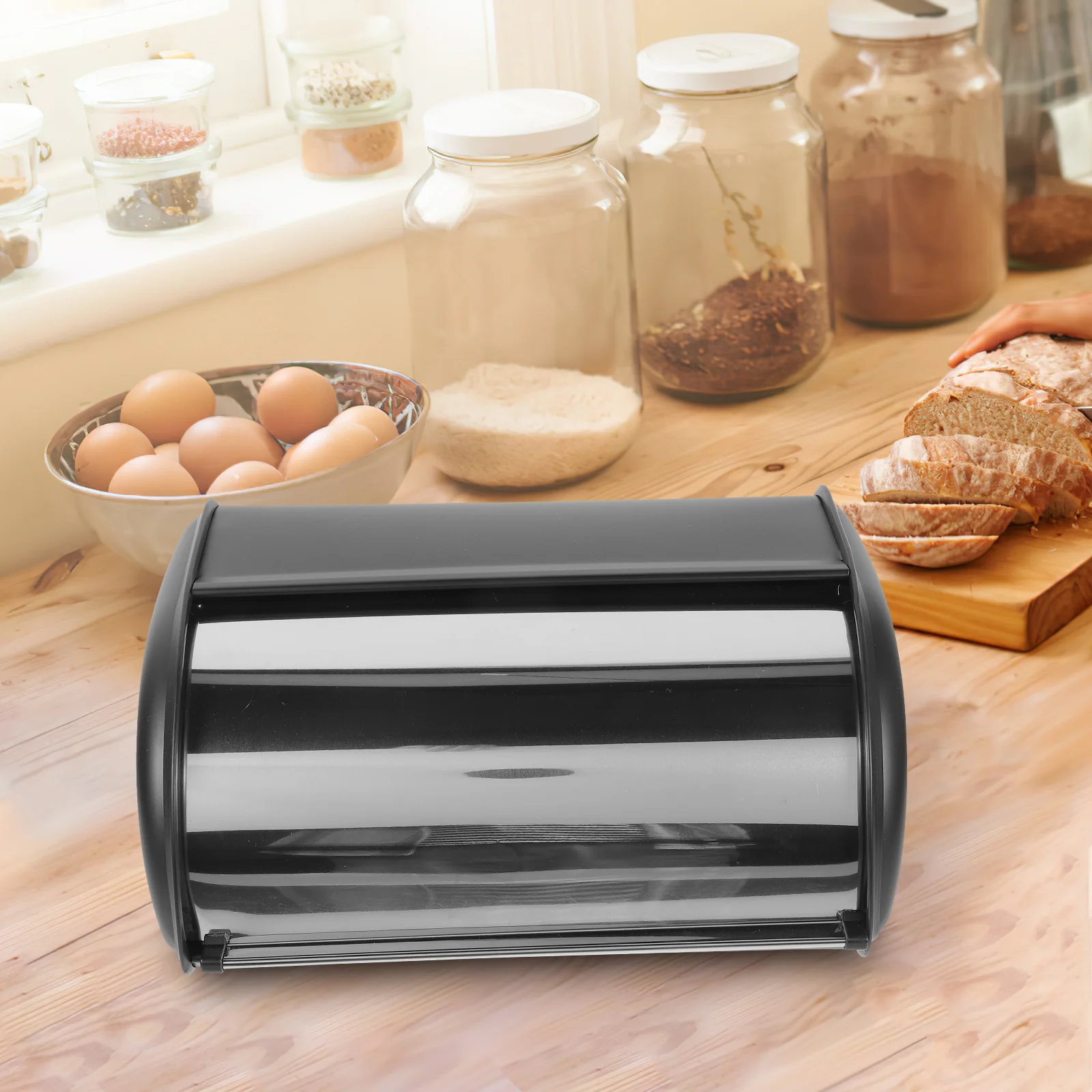 

Pastry Container Stainless Steel Bread Box Corner Bakers Rack Holder Kitchen Counter