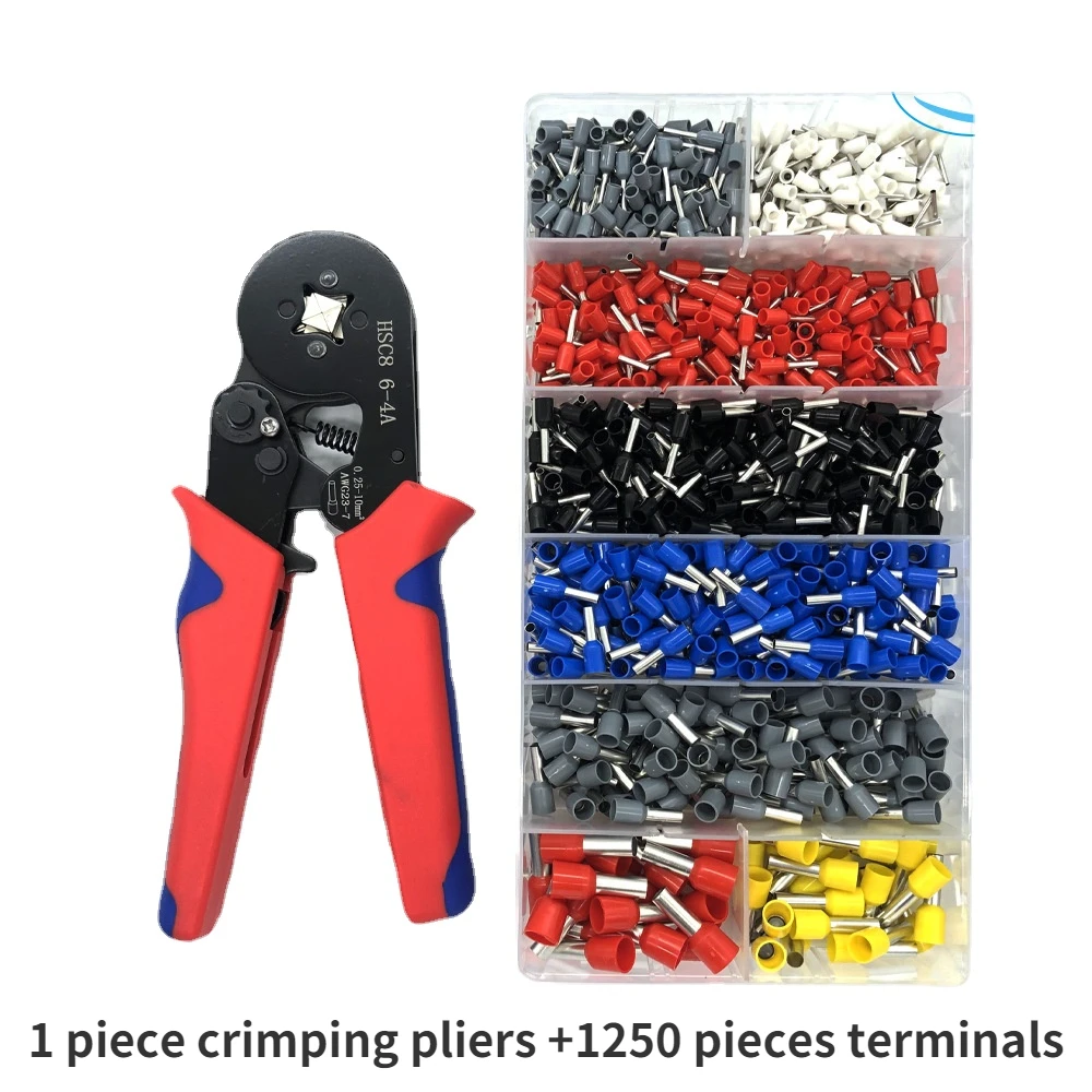 

HSC8 6-4A Crimping Pliers 1250 Pieces Terminals Ratchet Type Pliers Cable Wire Crimping Tool Set Electrician Gadgets