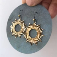 2022 new bohemian hollow round gold color sun drop earrings for women accessories gear metal statement dangle earring jewelry