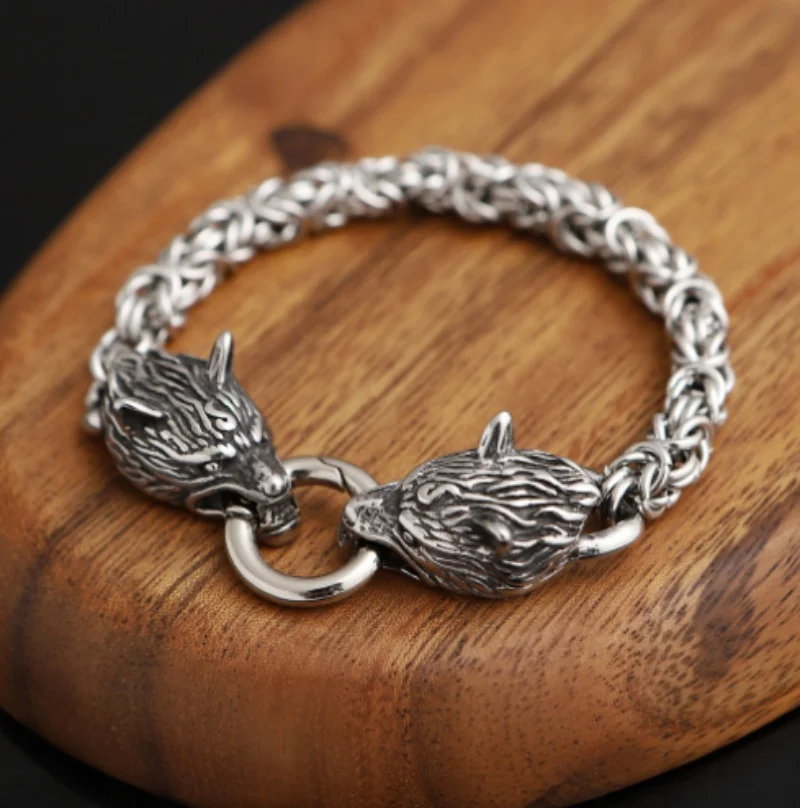 

High Quality Nordic Men's Zinc Alloy Viking Odin Wolf Head Bracelet Punk Hip Hop Jewelry Men's Viking Amulet Bracelet Gift