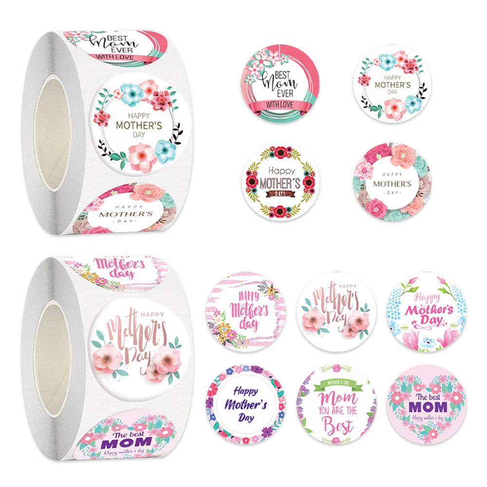 500 PCS/Roll Happy Mother's Day Stickers Envelope Seals Thank You Stickers for Gifts Wrapping Party Favor Tag Boxes Cards Decors