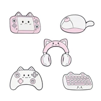 new game series alloy brooch cartoon cute pink cute cat shape headset keyboard shape badge lapel pin