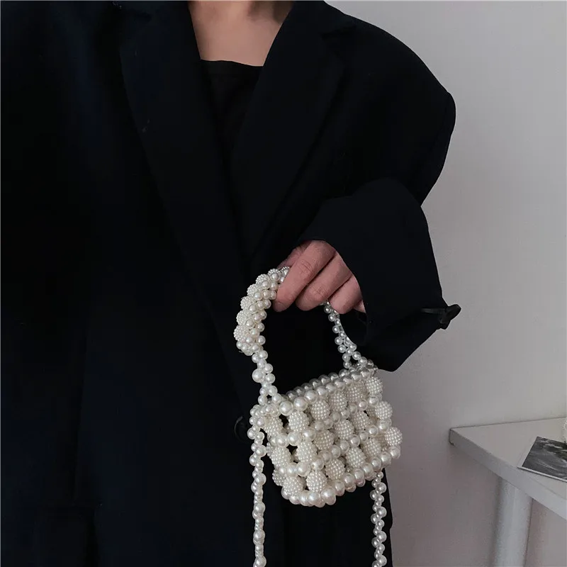 Customized Handmade Women Pearls Handbags Raspberry Beads Mini Tote Crossbody Bags Princess Girls Shoulder Pouch Clutch Evening