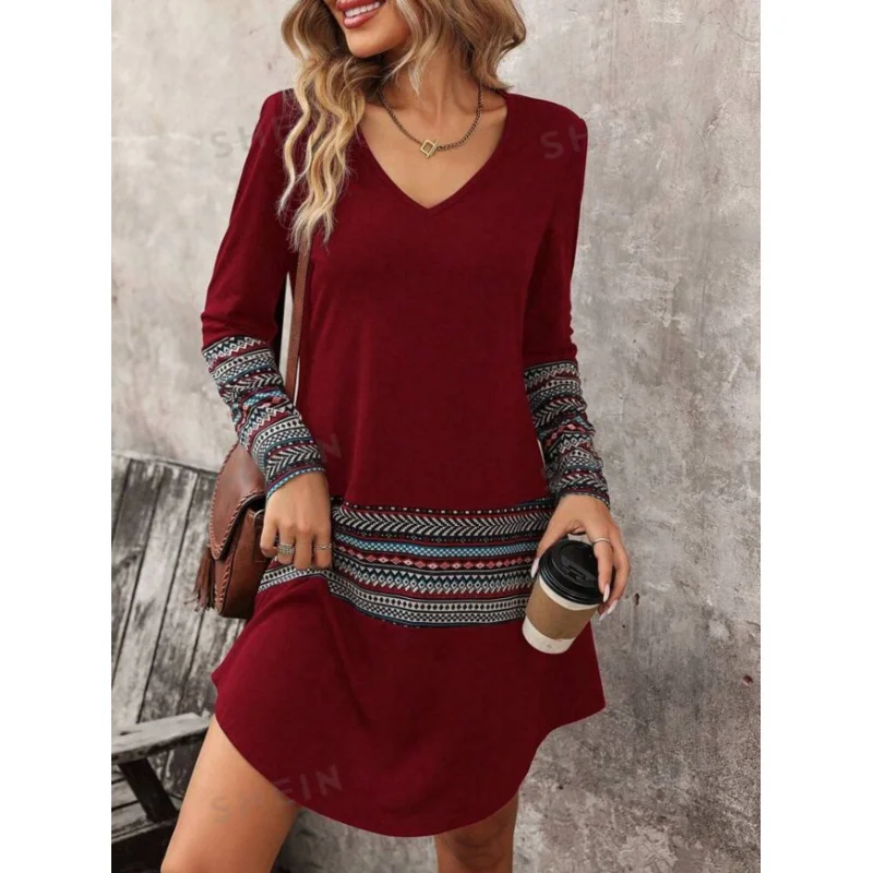 Женское элегантное модное платье с длинным рукавом осень