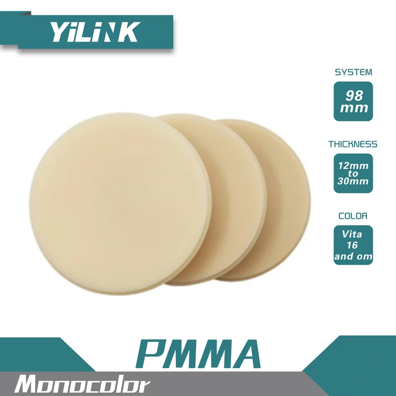 5 Pieces PMMA Monochrome Discs  Open System 98mm Thickness 14mm  Vita 16 Color Blech Color for Dental Lab CAD/CAM Milling System