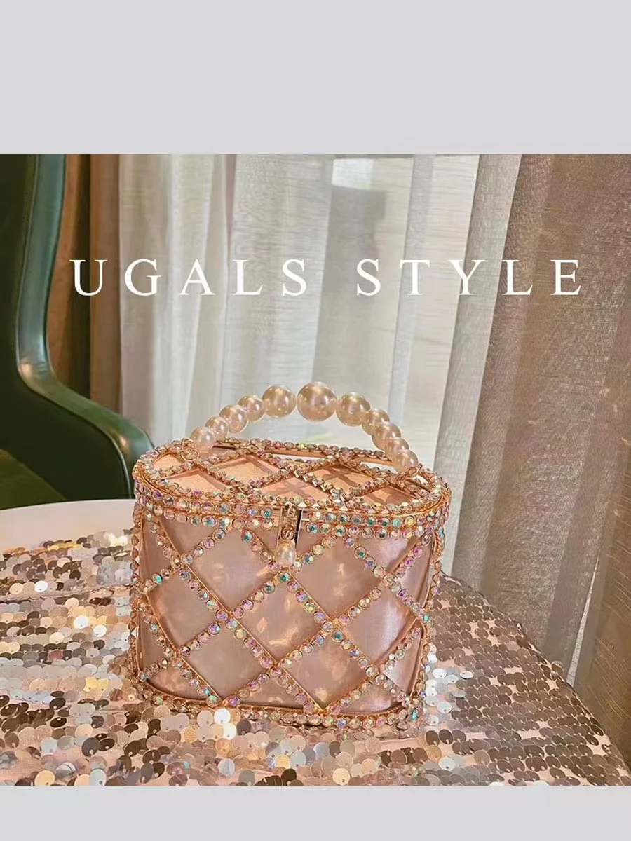 Luxury Designer Metal Cage Women's Handbag Crystal Shiny Rhinestone Diamond Evening Bag Wedding Party Clutch Purse Crossbody Bag