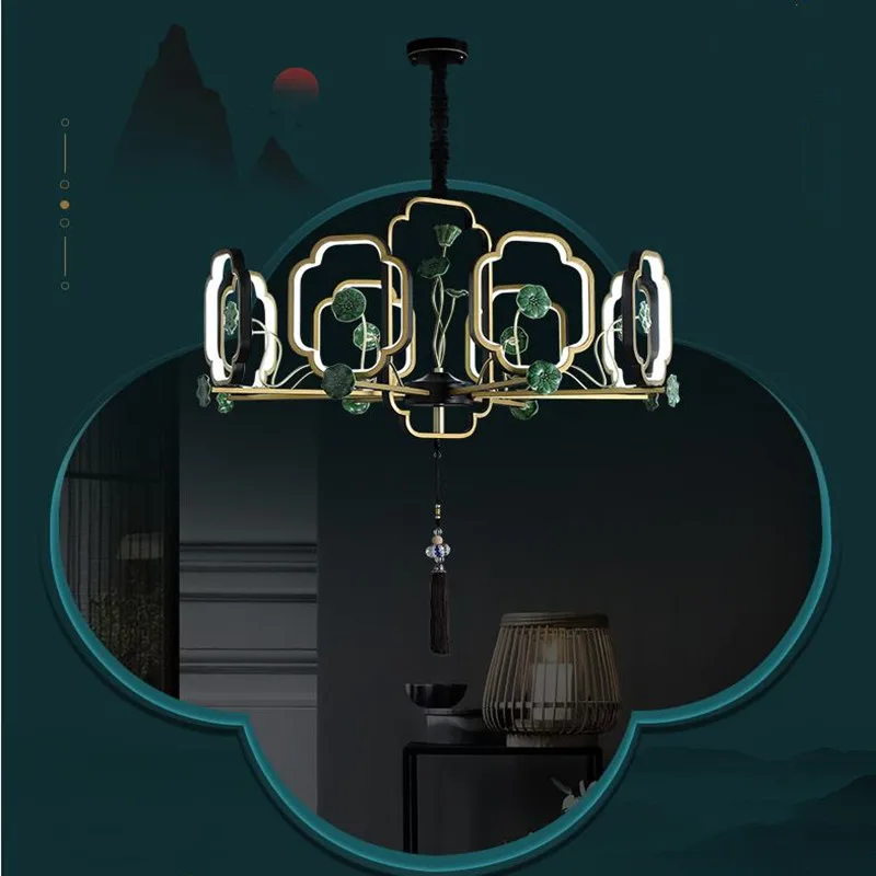 

Vaintage Chandelier for Living Room Kitchen Restaurant Chinese Style Green Decor Lamp Zen LED Indoor Lighting Fixture