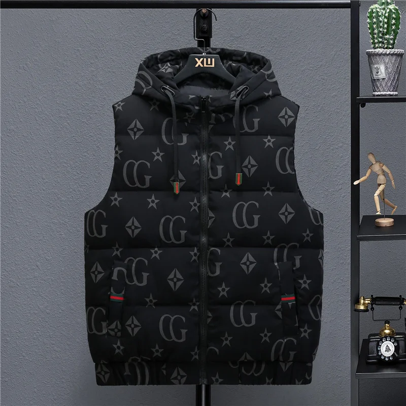 Fashion men's and women's new down jacket, men's jacket, fashionable print, reflective thermal jacket, vest, versatile top