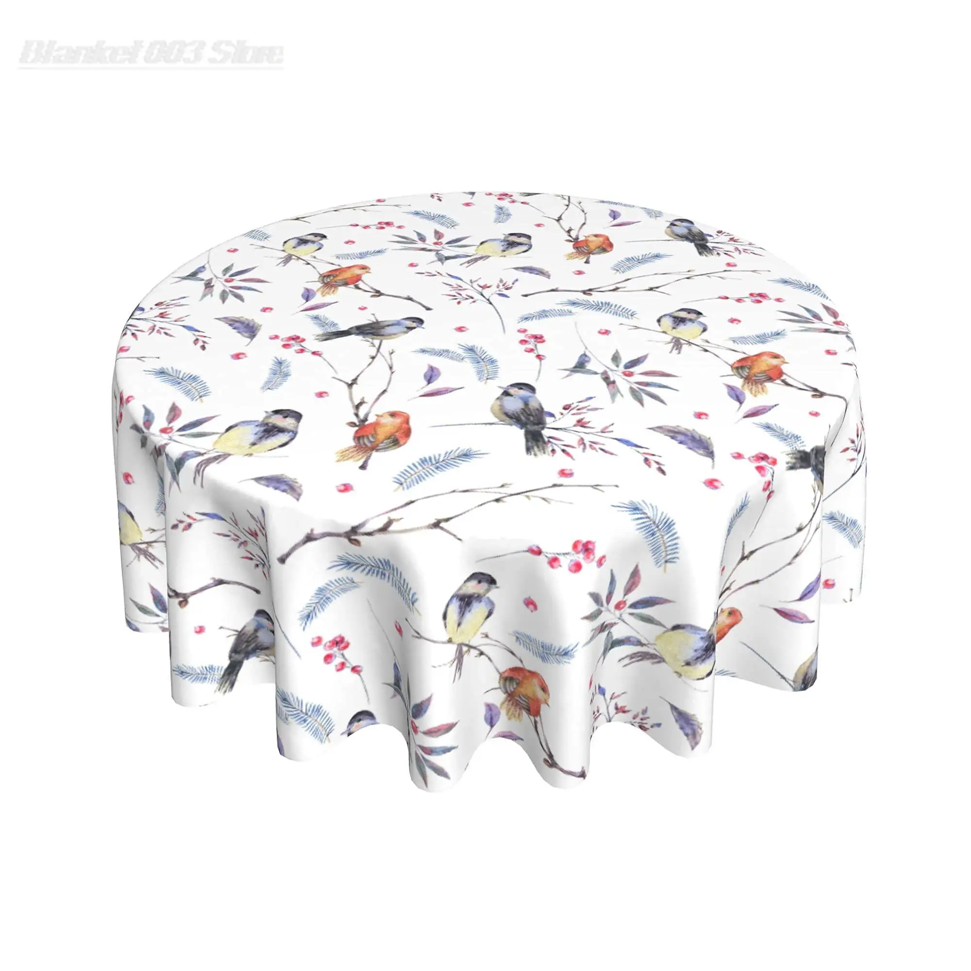 

Color Bird Tablecloth Watercolor Birds Round Tablecloth 60 Inch Waterproof Dining Table Cloth Wrinkle Resistant Colorful Table