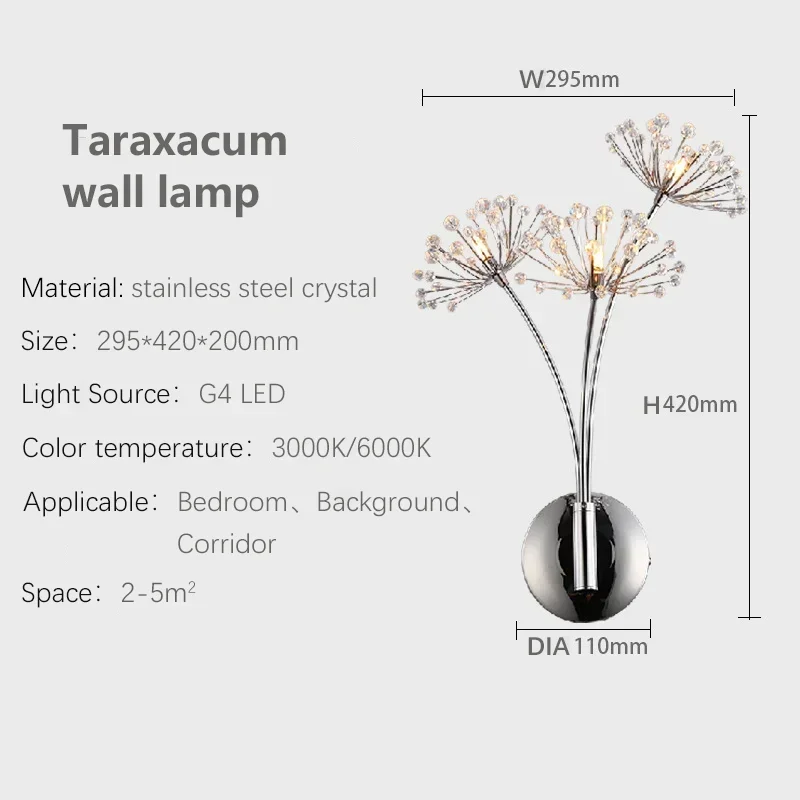 

Минималистичный настенный светильник с кристаллами и одуванчиком, фоновая лампа для гостиной, коридора, спальни, прикроватный светодиодный светильник, декоративное освещение