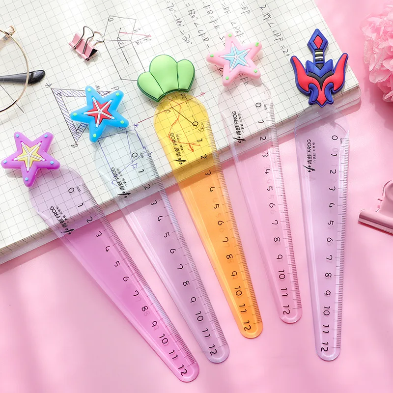 

1pc Cute Carrot Star Sword Kawaii Stationery Cartoon Drawing Gift Office School Kitten Straight Plastic Ruler