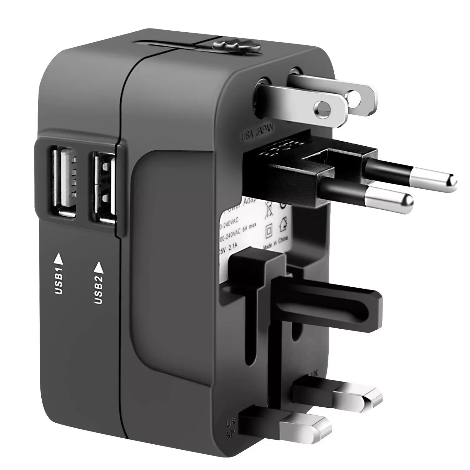 

Universal Worldwide All in One Phone Charger Travel Wall AC Power Plug Adapter with Dual USB Charging Ports for USA EU UK AU