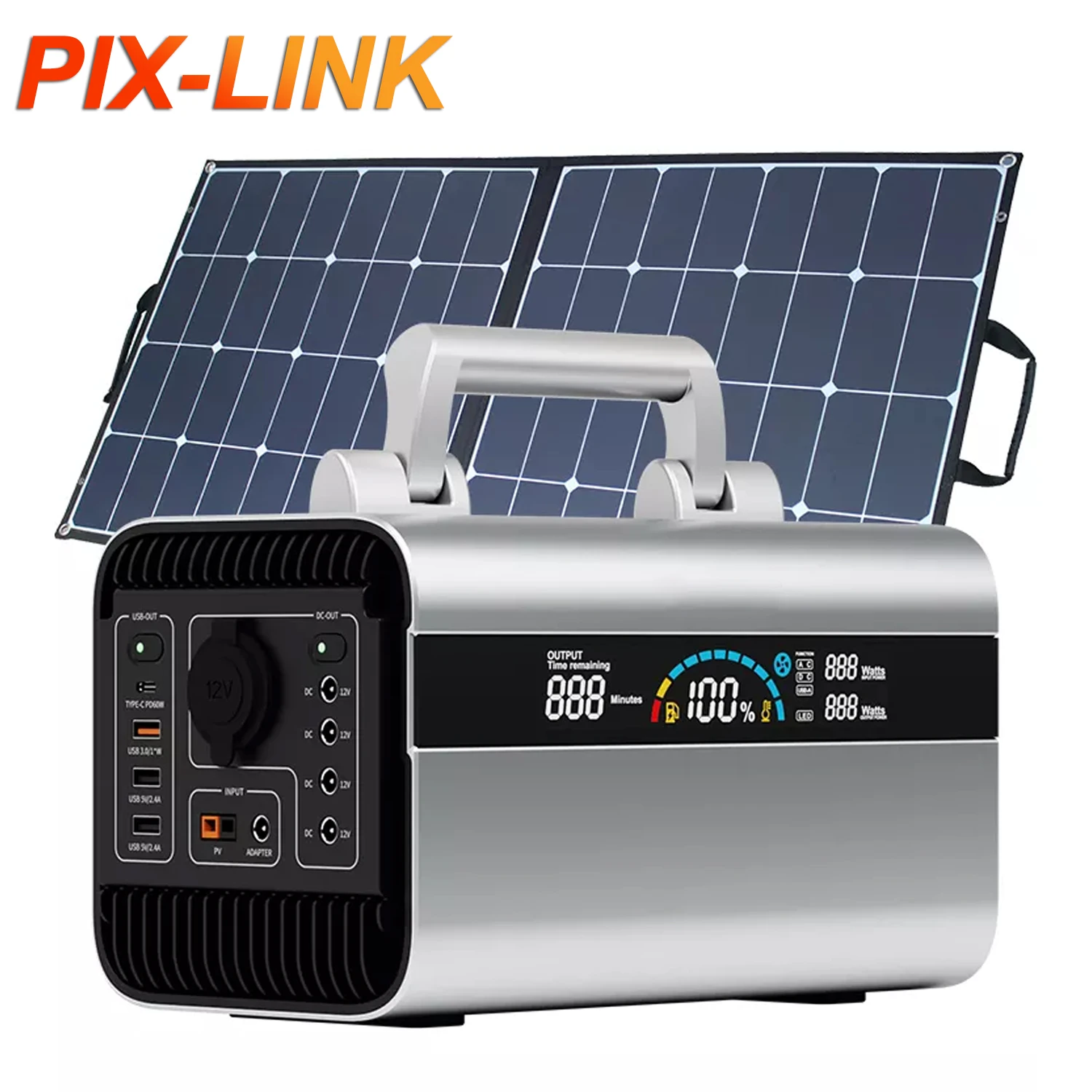 

220V Portable Power Station Solar Power Bank Generator 300W Emergency Charge Spare Battery LED Lighting Home Outdoor Beach Camp