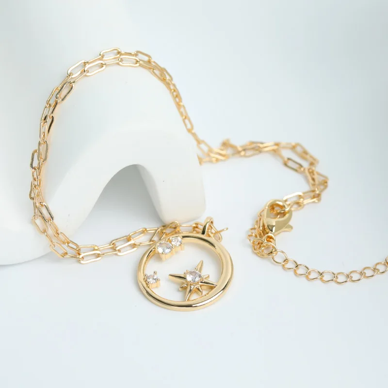 

KouCh Big Circles Pendant Fairy Hole Circles Necklace Compass Choker AAA Cubic Zirconia Collier For Wedding Aesthetic Gifts